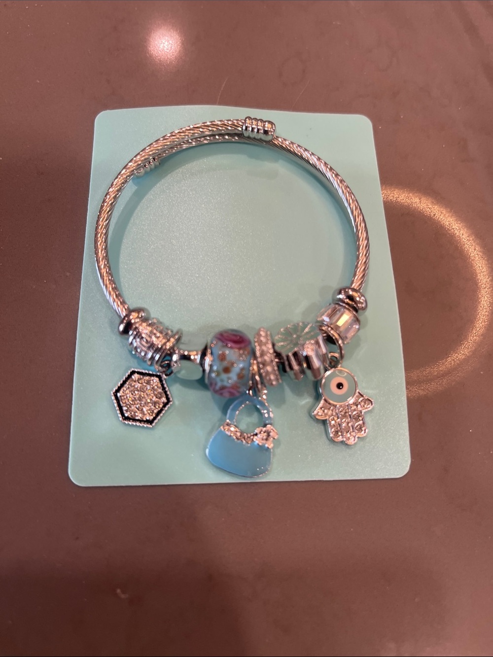 Evil eye 🧿 Silver Charm Bracelet with Turquoise Heart and Crystal Accents - Picture 4 of 5